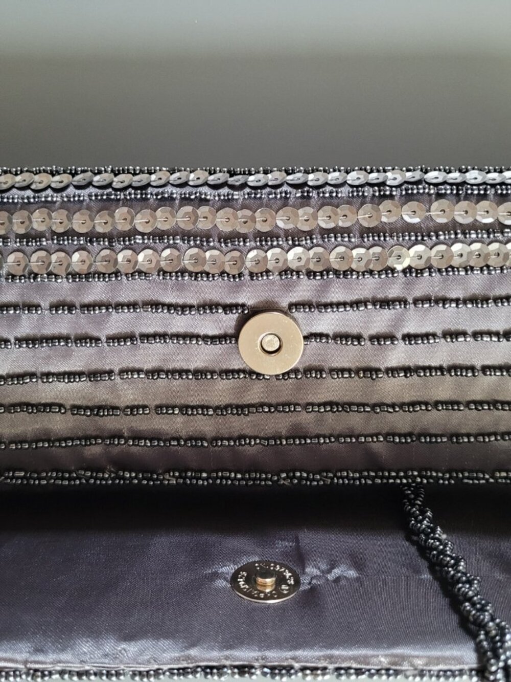 Bijoux Terner Black Silver Beaded Snap Evening Shoulder Bag / Clutch - Picture 6 of 6